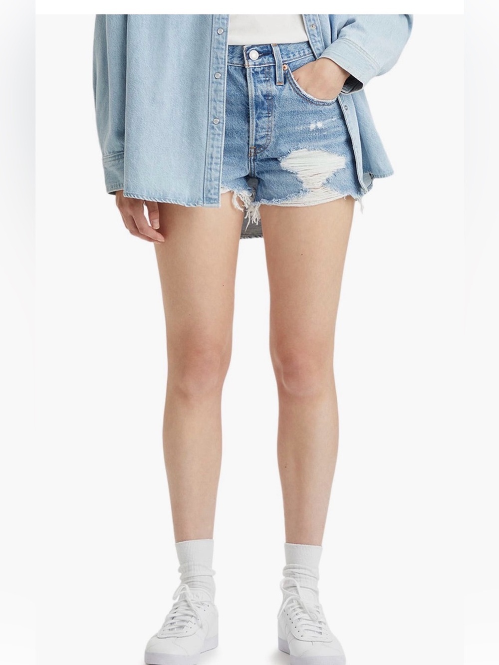 Levi's 501 Original Shorts (Light Blue Distressed Denim Cutoff Shorts) - Size 32